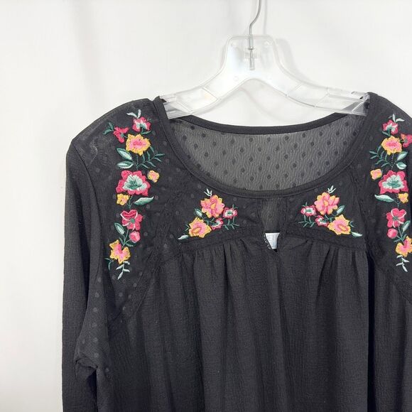 Time Tru‎ XL Top 16W 18W Embroidered Swiss Dot Mesh Lace Black Peasant 336 - Picture 6 of 9